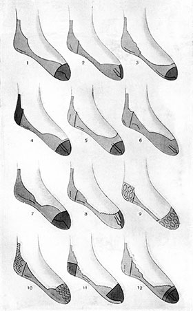 Fig. 43 Stocking foot styles - part 1. Fig. 43 Stocking foot styles - part 1.