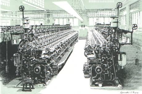 Artist's impression of multi-head fully-fashioned stocking machines