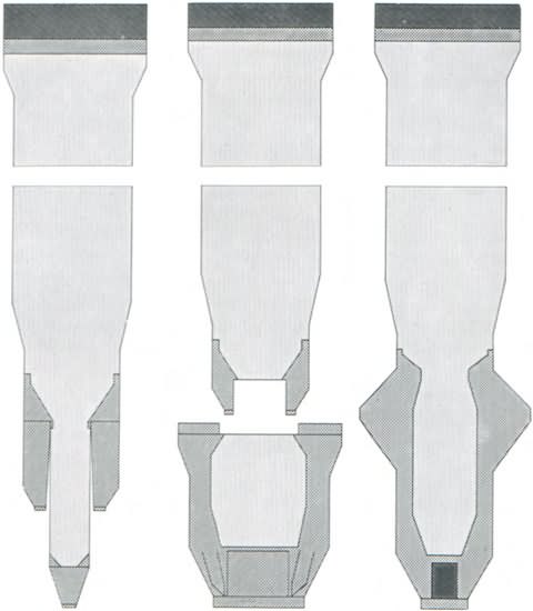 Diagrams illustrating the types of fully-fashioned stockings